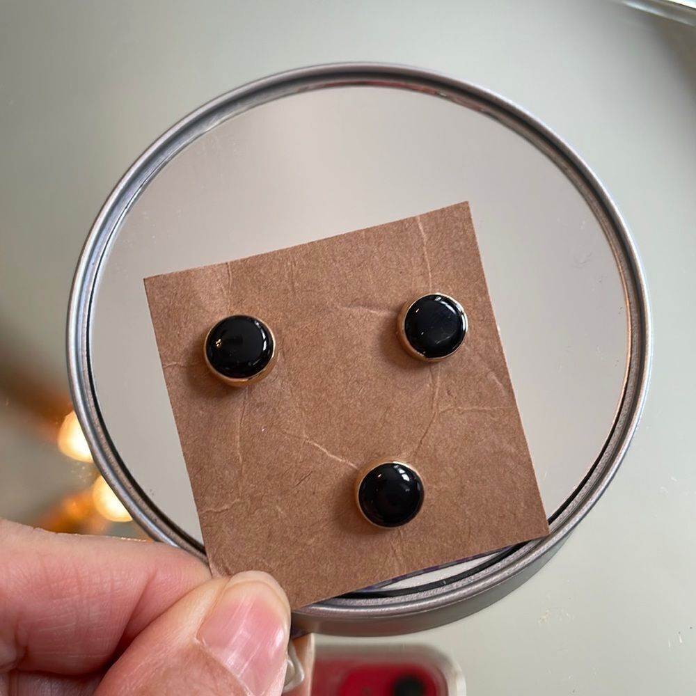 Three black & gold tone‎ round tuxedo shirt studs